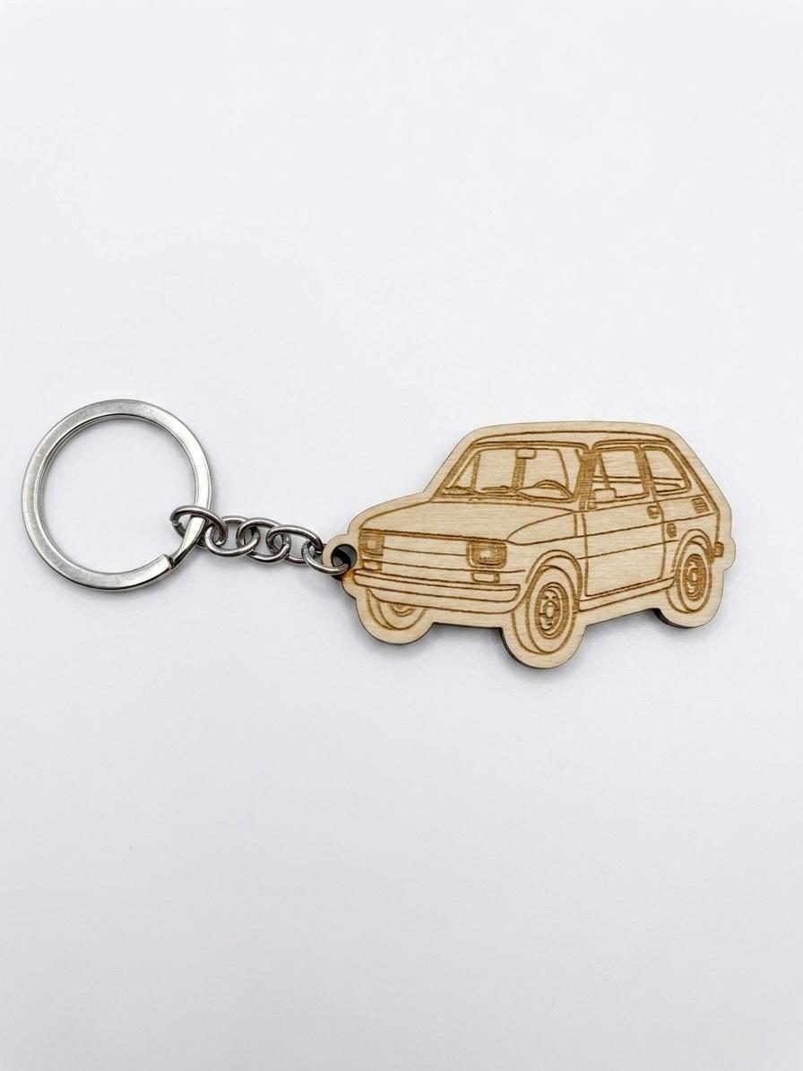 Kultowy FIAT 126p — drewniany brelok do kluczy